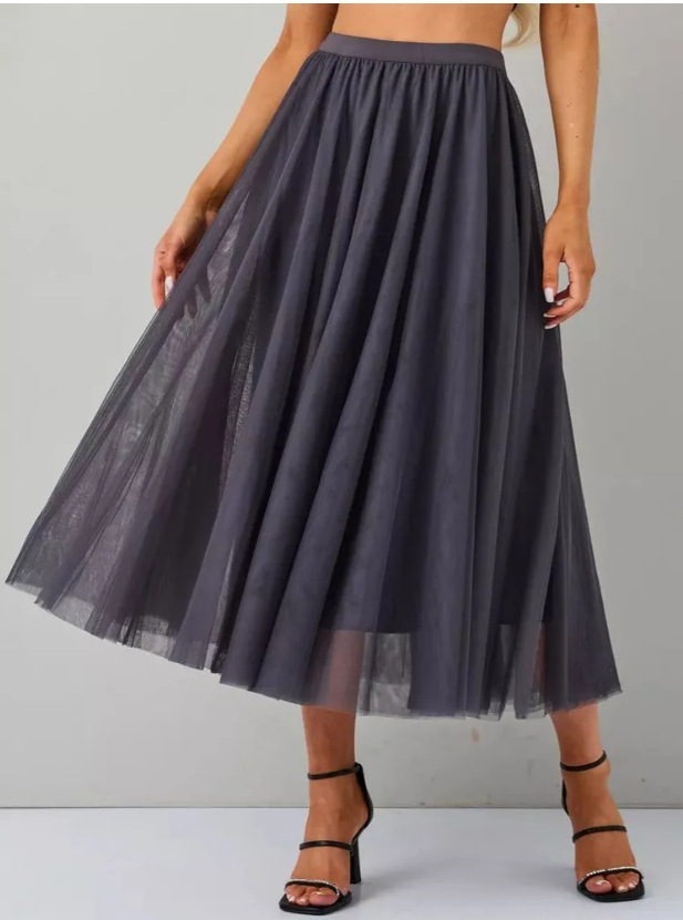 2024年春秋新作 無地 細見え ミディアム丈 メッシュスカート