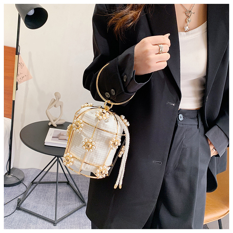 Elegant axelväska med pärlkedja och strass för kvinnor_voghion.com