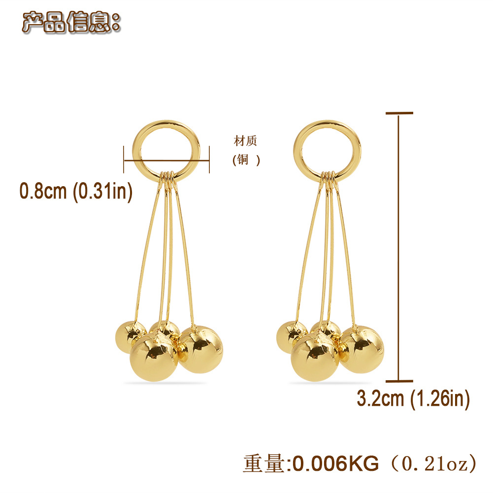 Golden Round Bead Earrings display picture 1