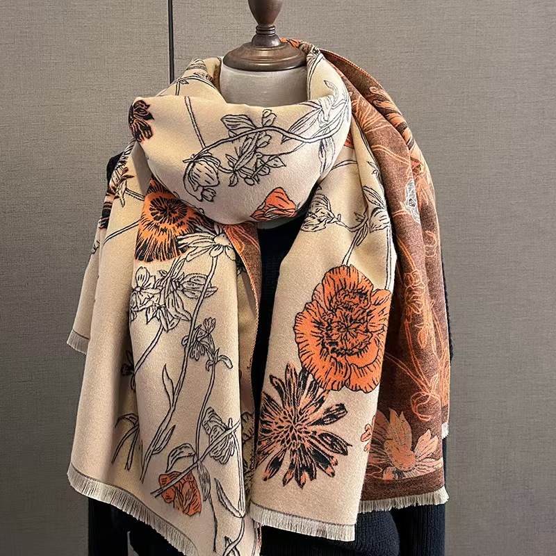 Kaschmirschal Für Damen Mit Pfingstrosenmuster Und Blumenprint_voghion.com