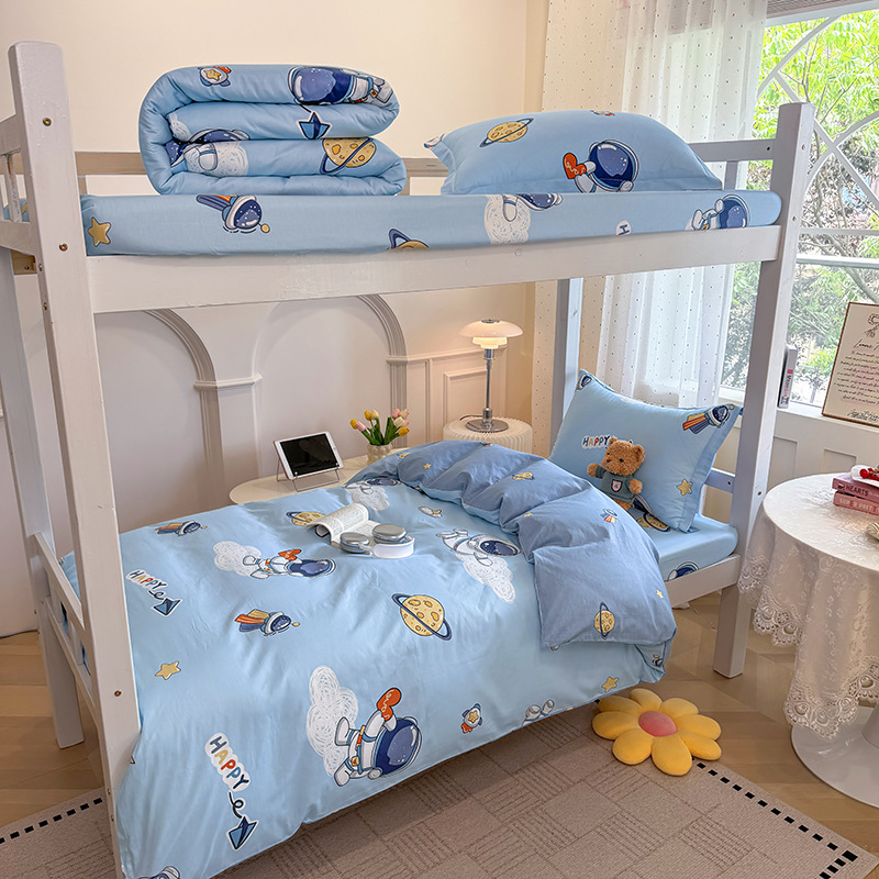 Juego de cama de dormitorio de estudiantes universitarios de tres piezas de algodón puro algodón lavado de algodón sábana individual funda de edredón juego de cama de cuatro piezas