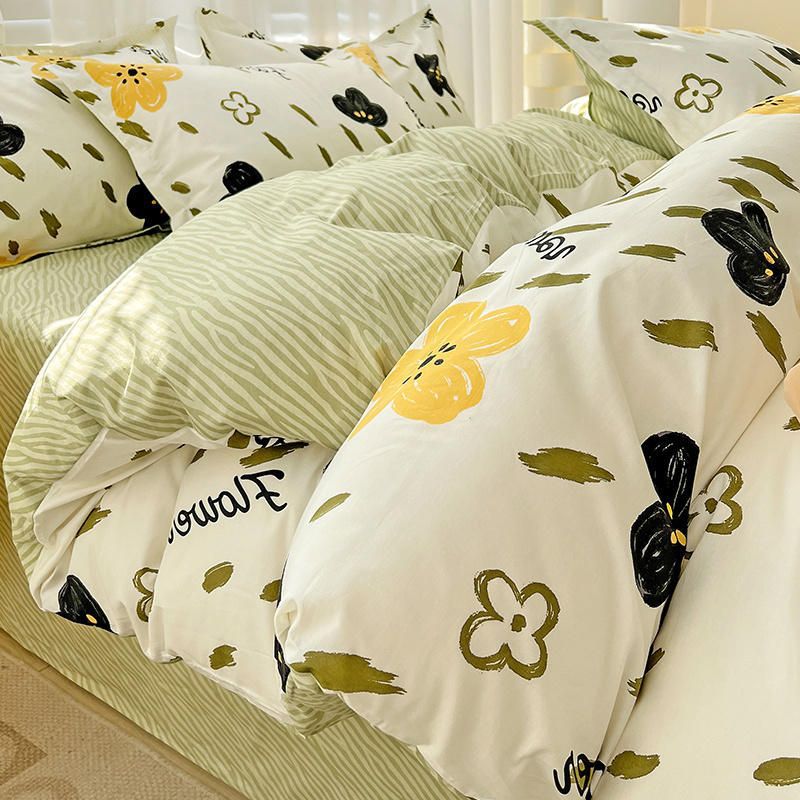 Juego de cuatro piezas de algodón 100 algodón puro 2025 nuevo estilo sábana floral funda de edredón sábana ropa de cama de tres piezas