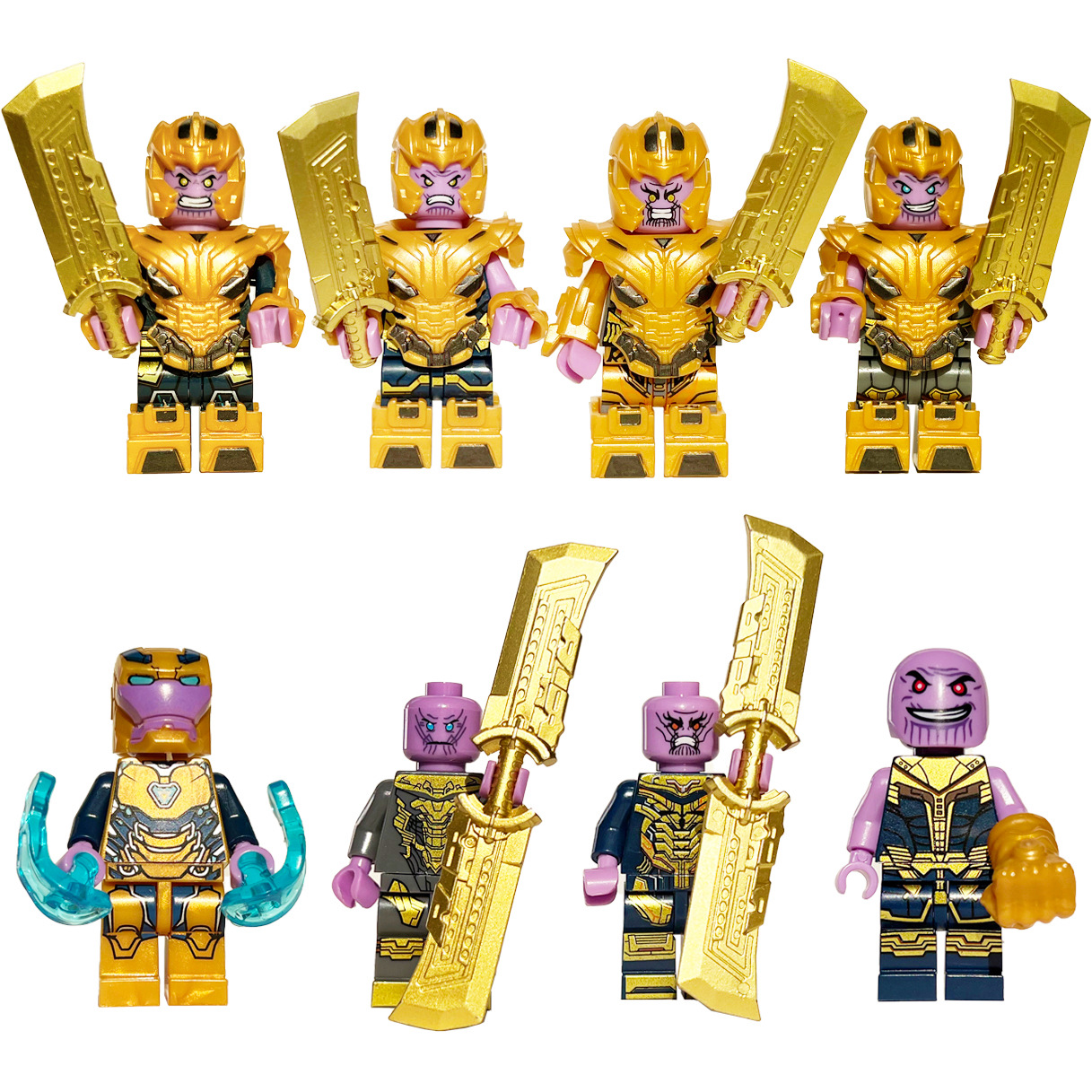 Exclusively for Foreign Trade, Villain Weapons from the Hero Series, Gold Armor, Assembled Building Block Figures, Wholesale from Manufacturer