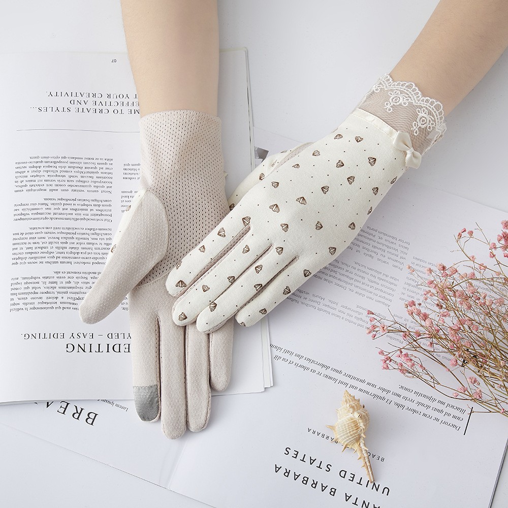 Guantes de protección solar para mujer nueva primavera y verano conducción estilo coreano encaje arco montar antideslizante guantes de pantalla táctil delgada