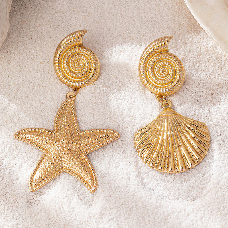 Alloy Material 1 Pair Marine Style Simple Style Starfish Shell Plating Alloy Drop Earrings