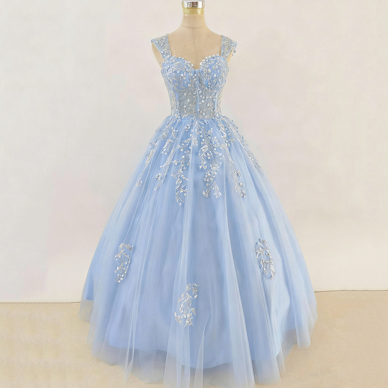 Blue Evening Dress 2026 New Style Banquet Off-Shoulder Vocal Performance Host Adult Puffy Tulle Gown Blue Evening Dress 2026 New Style Banquet Off-Shoulder Vocal Performance Host Adult Puffy Tulle Gown
