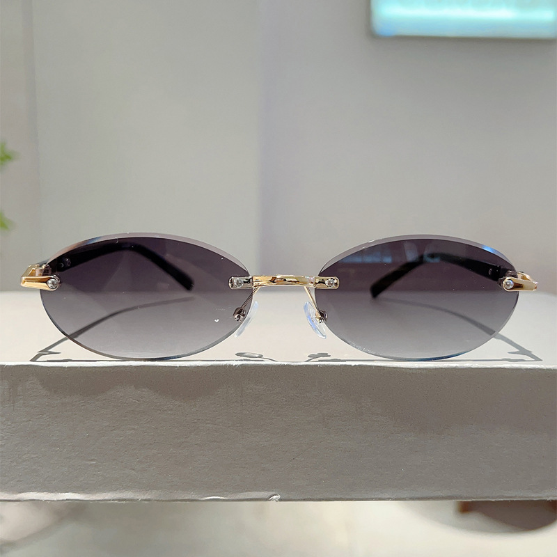 Ovale Rahmenlose Sonnenbrille Für Damen Modisches Trend Accessoire_voghion.com