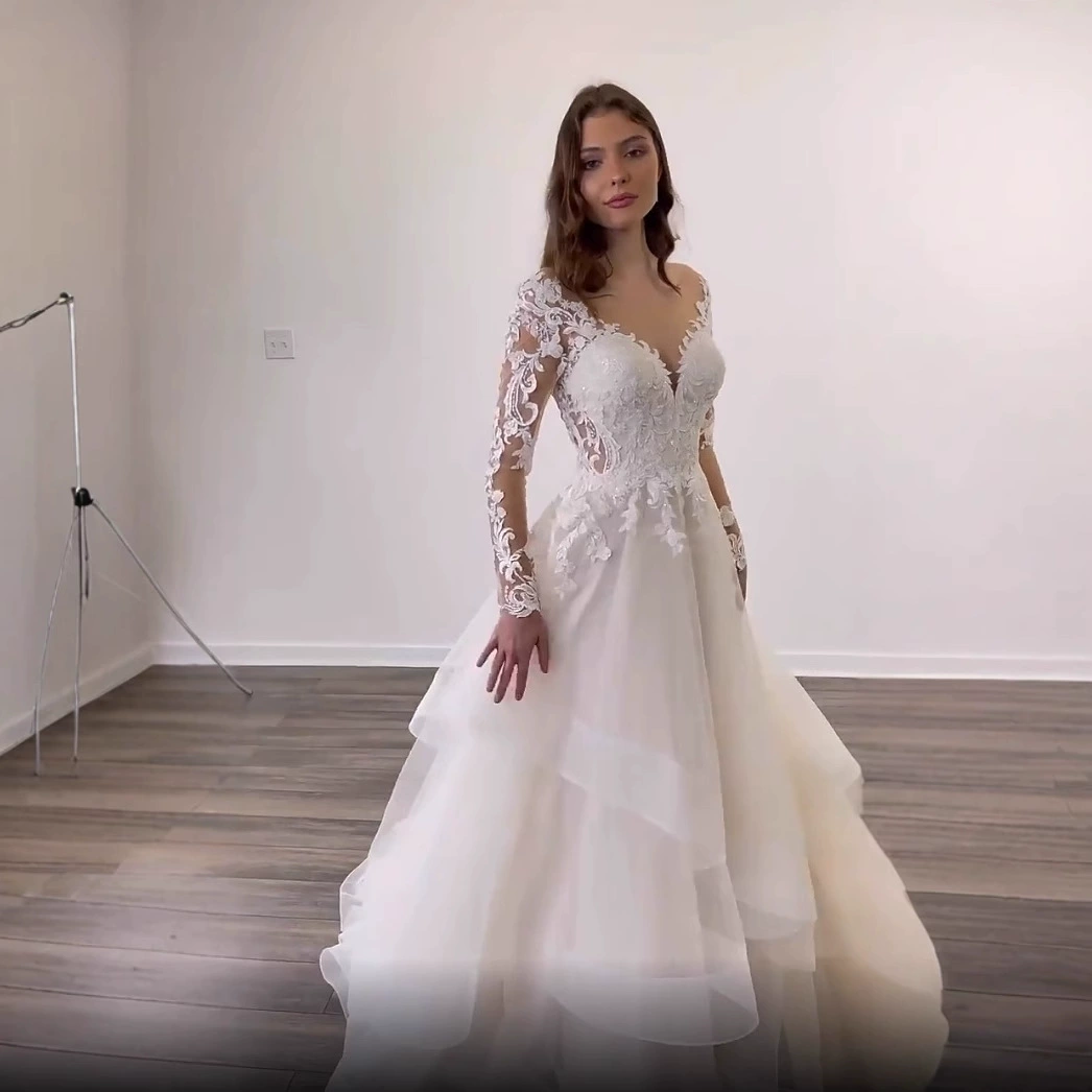 Свадебное платье невесты Amazon 2025 новый внешний торговый кроссборс sexy backless глубокий v-образный вырез кружево путешествие свадебное платье