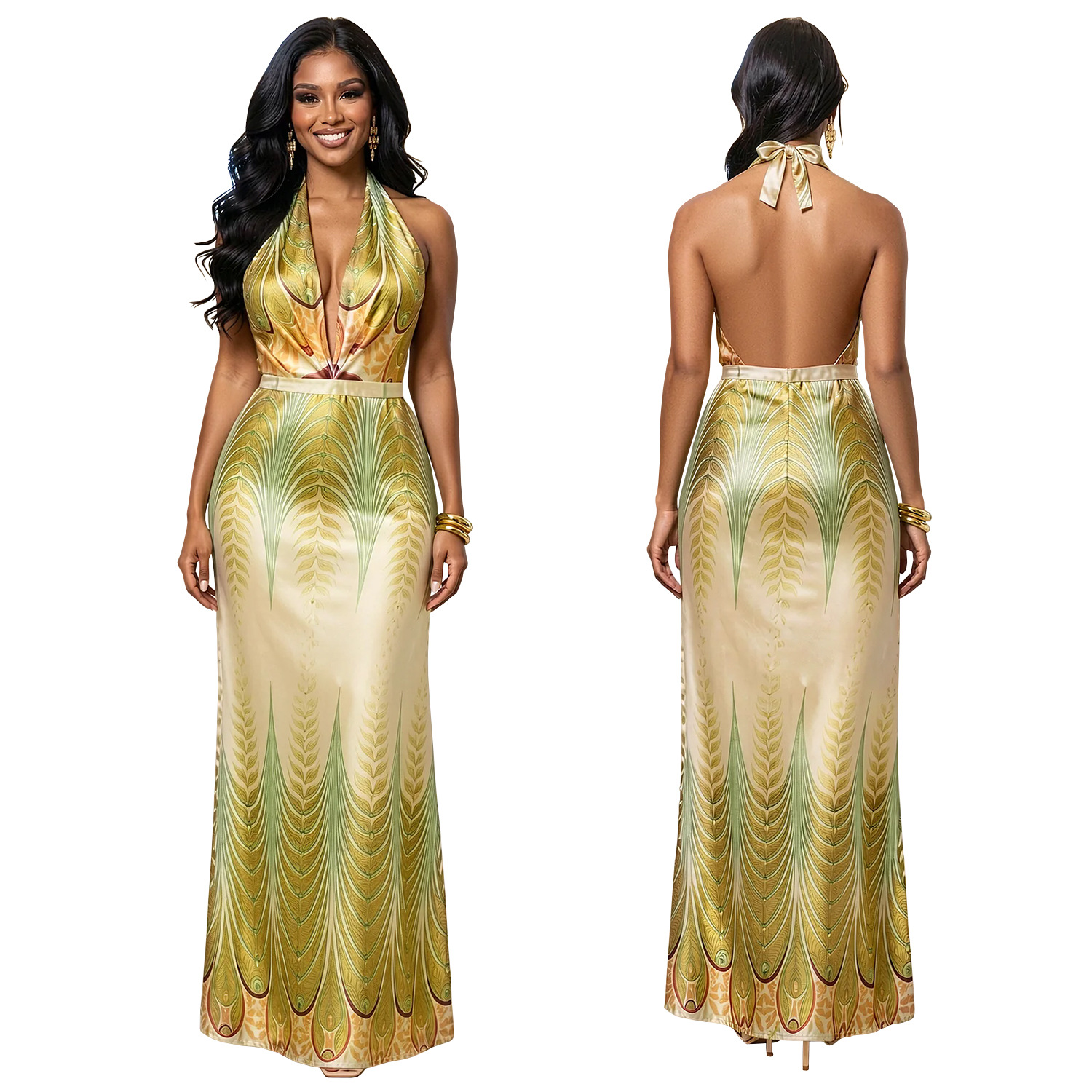 C7721 Aliexpress transfronterizo Amazon Europa y América ropa de moda de mujer de verano impresión casual vestido de cuello en V nuevo image 6