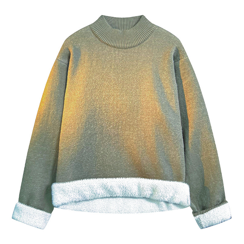 Men's Sweater Autumn Winter Loose Lazy Style Fleece Lined Base Knitwear Trendy Brand 680P49_voghion.com