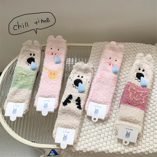 Autumn and Winter Thickened Coral Fleece Cartoon Socks Children Lazy Home Floor Socks Slug Cute Sleep Socks