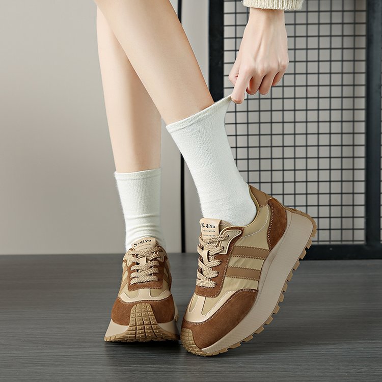 Forrest Gump Shoes Women's New Thick Sole Shoes Popular Women's Leather Heightening Retro Maillard Sports Women's Shoes_voghion.com