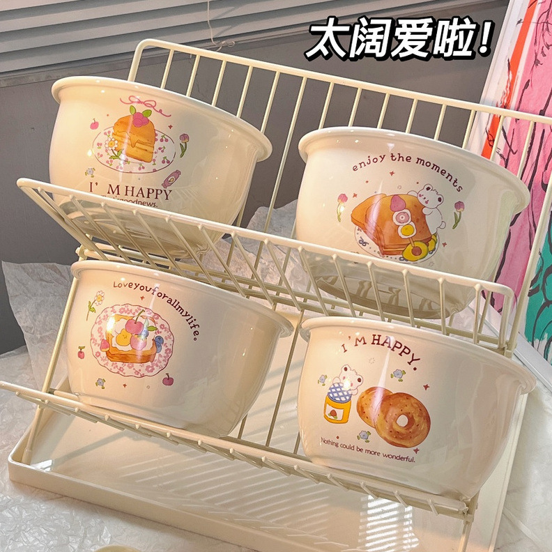 かわいい陶磁器の6インチの顔の碗の大きいサイズの家庭用2025新型の茶碗のナットの粉の碗のスープの碗は麺の大きい碗を食べます。|undefined