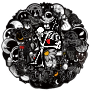 50 Black and White Personalized Stickers, Trendyy Cartoon Creative Waterproof Decorative Luggage Suitcase Water Cup Laptop Stickers
