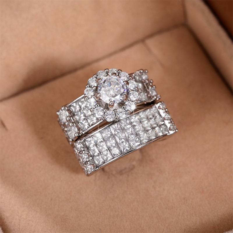 Engagement Occasion Luxurious Shiny Flower Copper Inlay Zircon Rings
