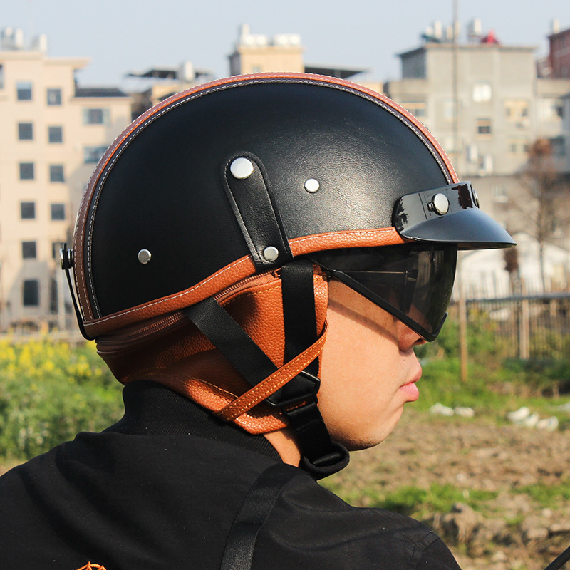メーカー卸売り3C認証復古バイクヘルメット男性女性夏四季機関車半ヘルメット電気自動車ヘルメット瓢箪ヘルメット|undefined