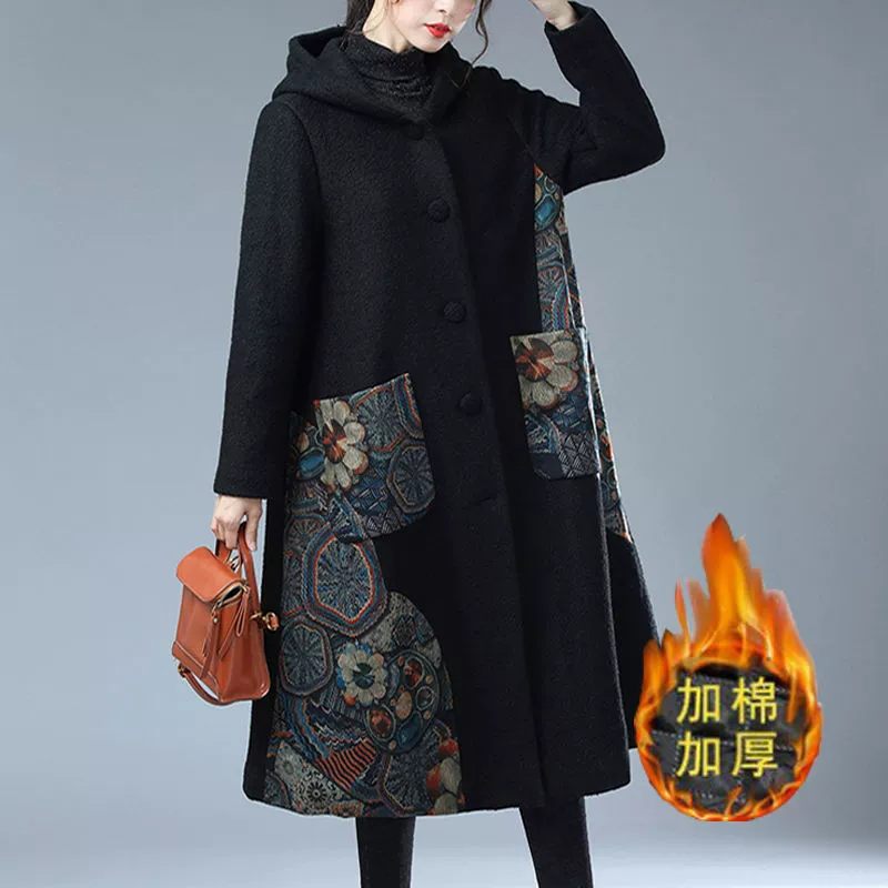 Осенняя и зимняя новая мама среднего возраста ретро шерстяное пальто женский длинный и большой размер хлопок утолщенные золотое собольное шерстяное пальто