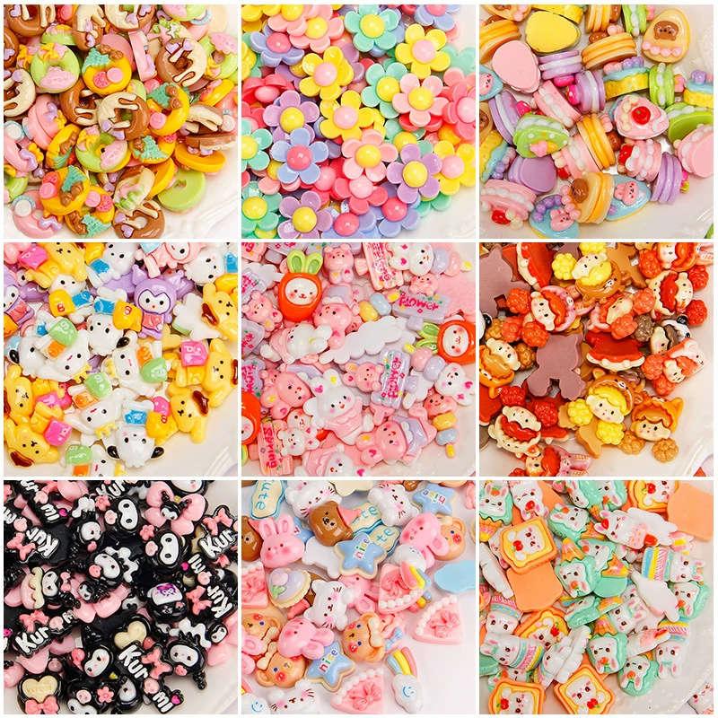 Аксессуары из смолы с мультяшным дизайном, смешанные аксессуары Sanrio, аксессуары для DIY украшений, кремовый клей, заколки для волос, аксессуары для волос, материалы ручной работы