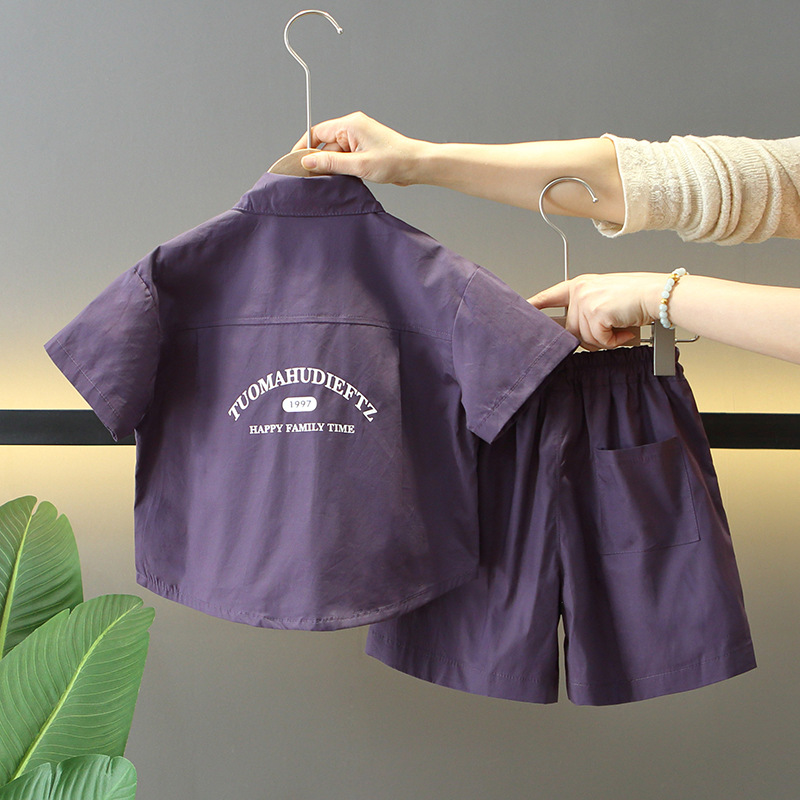 7955 traje de manga corta de verano para niños 2025 nuevo estilo fresco y guapo camisa de verano para niños ropa de bebé de dos piezas de moda