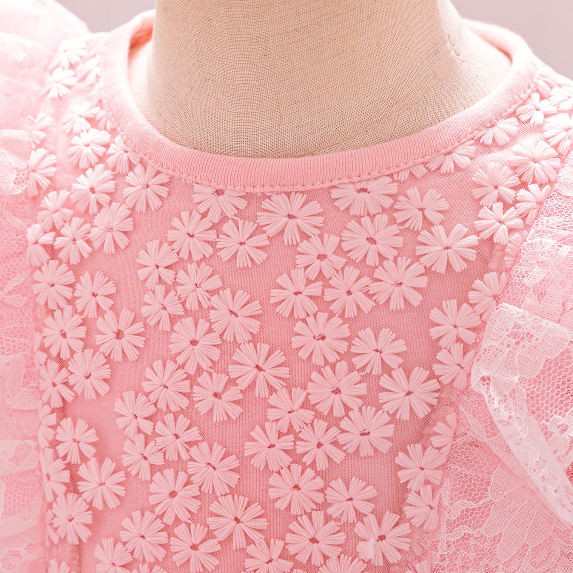 Europa y América de moda nuevo vestido de bebé de manga larga tela de malla empalmado vestido de niña de luna llena vestido de princesa rosa