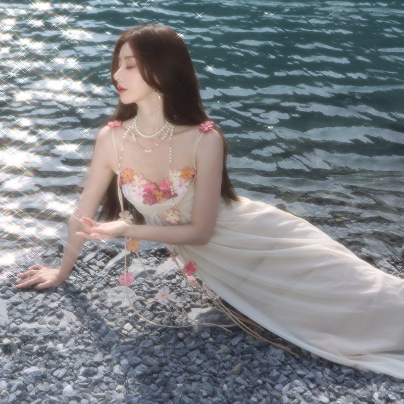 Looking at Flowers in the Mist, Acetate Suspender Long Dress, Spring and Summer Vacation Fairy Gauze Skirt Looking at Flowers in the Mist, Acetate Suspender Long Dress, Spring and Summer Vacation Fairy Gauze Skirt