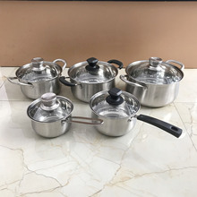 304加厚不锈钢单柄奶锅韩式礼品弧形锅双柄汤锅电磁炉锅带格蒸锅