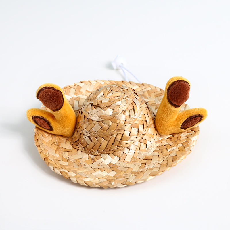 Mascota protección solar verano lindo Rana asta de zorro oreja sombrero fresco sombrero de paja gato perro accesorios de tiro