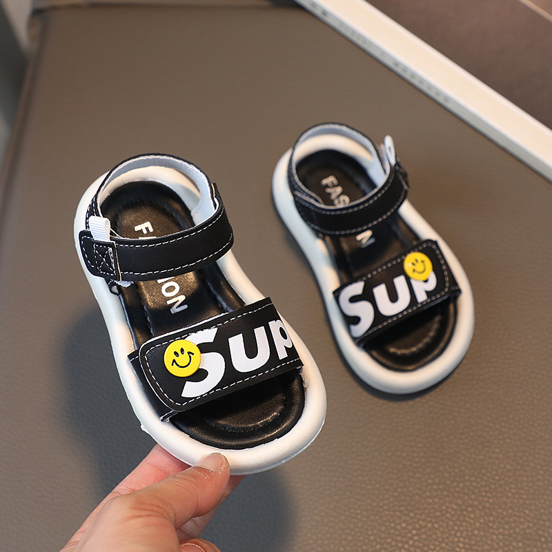 Summer Children's Sandals Korean Edition Girls' Baby Boys' Velcro Soft Sole Smiling Face Beach Shoes 1-6 Years Old_voghion.com