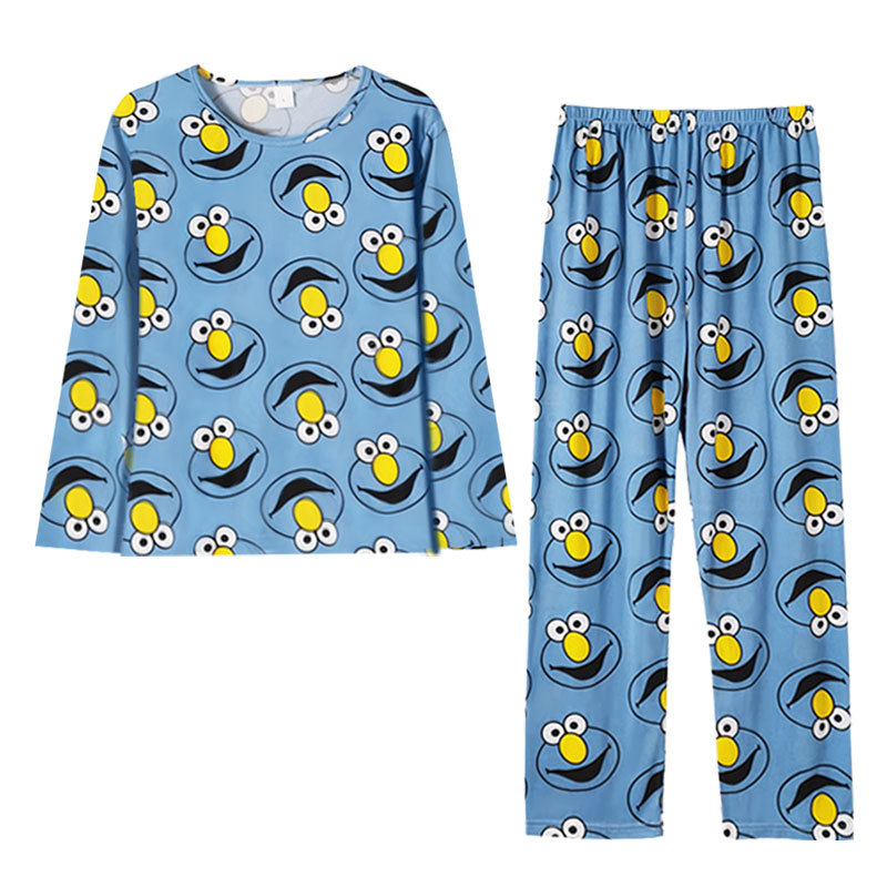 Fábrica al por mayor pijamas delgados de las mujeres moda dibujos animados cuello redondo manga larga pantalones pequeño estudiante homewear traje