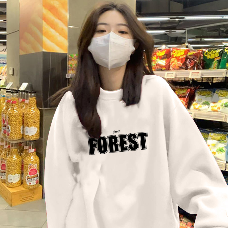 A principios de otoño estilo de hong kong snoopy suéter de cuello redondo camiseta de manga larga de pareja de mujer delgada camiseta de color sólido camiseta de moda