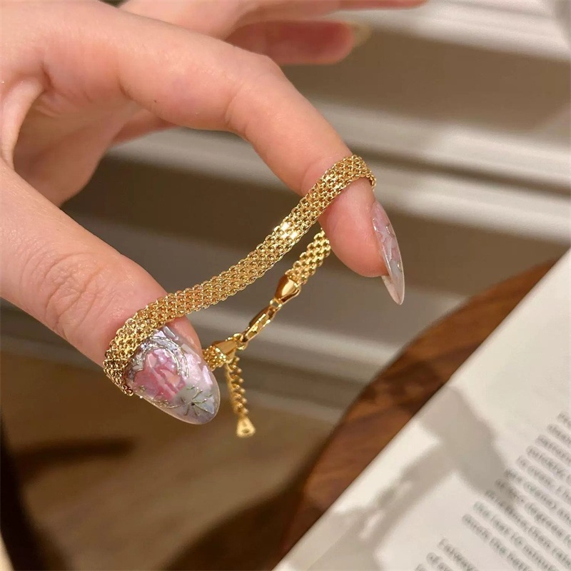 中古織りゴールド時計ストラップブレスレット女性用電気メッキ 18K リアルゴールドスネークボーンチェーンライト高級ハイエンドハンドジュエリー|undefined