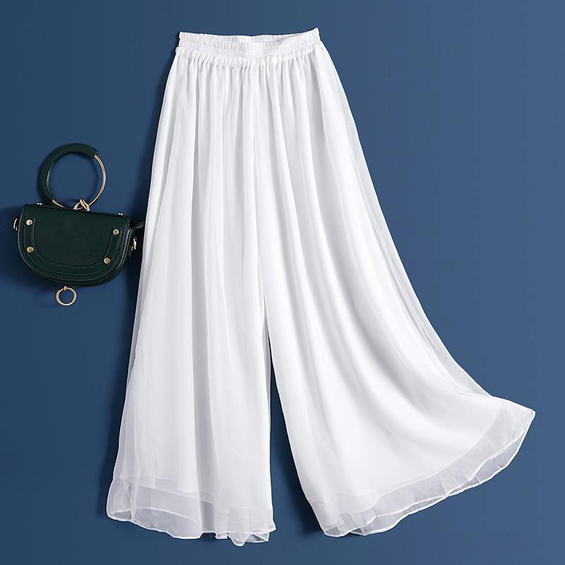 Women's Wear Pendant Solid Color Chiffon Wide Leg Pants Large Size Fat Girl Loose Slimming Korean Style High Waist Trousers Square Dance Dress