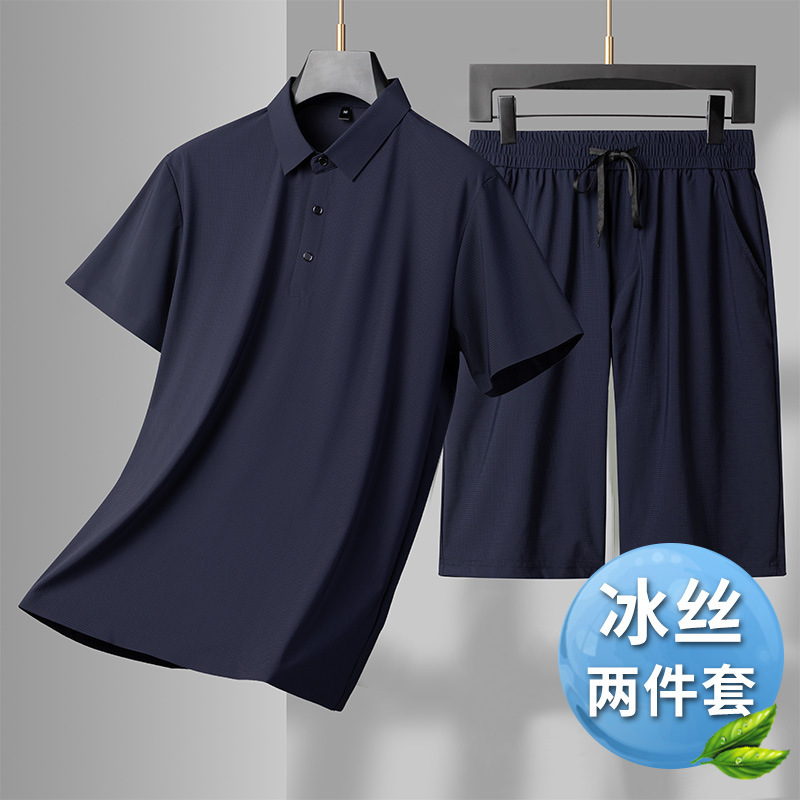 Dad Summer suit Ice Silk Short-sleeved T-shirt Men's Casual Sports Pants Polo Shirt Thin Shorts Two-piece Set for Men Dad Summer suit Ice Silk Short-sleeved T-shirt Men's Casual Sports Pants Polo Shirt Thin Shorts Two-piece Set for Men