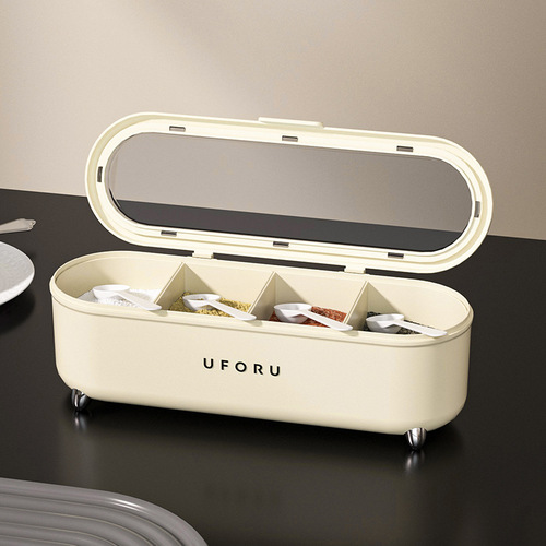 Household seasoning box food-grade light luxury with lid moisture-proof countertop large-capacity divided plastic seasoning jar kitchen supplies