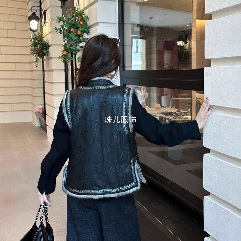 Silk Fragrant Cloud Yarn Genuine Wool New Chinese Style Cotton Coat New Heavy Warm Vest Fashion Waistcoat Mink