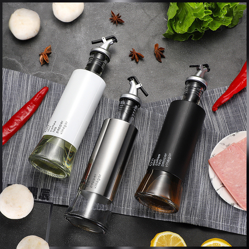 Botella de salsa de acero inoxidable olla de aceite botella de vidrio hogar cocina tanque de aceite cocina vino vinagre botella a prueba de fugas botella de aceite botella de condimento