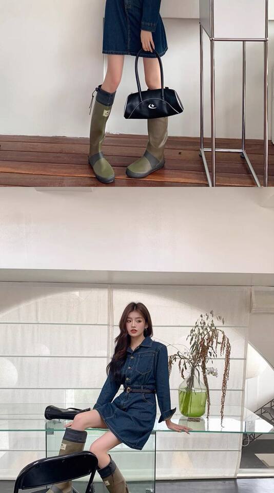 Đầm denim nữ dáng chữ A cổ polo tay dài chiết eo phong cách retro — Váy ngắn denim xanh chi tiết 12