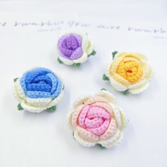 Rose bouquet wool hand crocheted sunflower Tulip Carnation semi-finished artificial flower head Wholesale