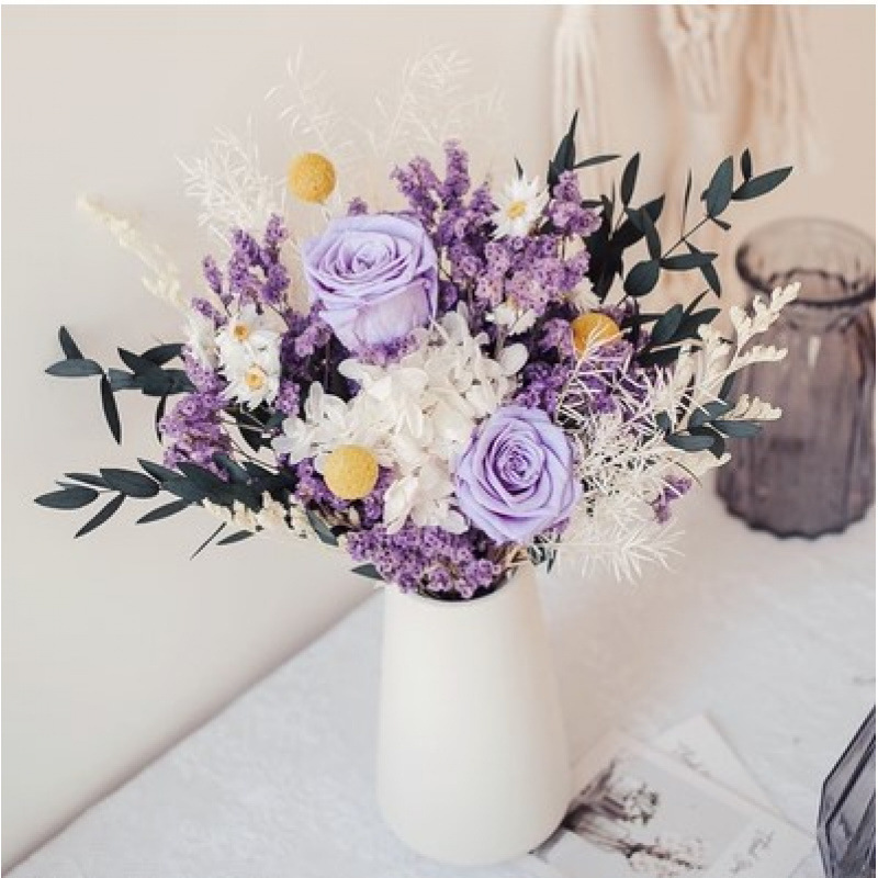 永生玫瑰尤加利干花花束摆件真花满天星绣球水晶草家居装饰外贸|undefined