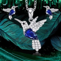 Hummingbird Jewelry Set Silver Plated Chain Necklace Stud Ea