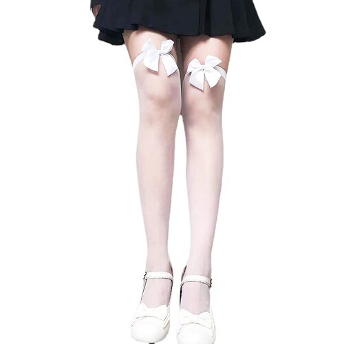 Summer thin bow-tie stockings, white over-the-knee stockings, female Japanese students' sexy high-top half-length black stockings