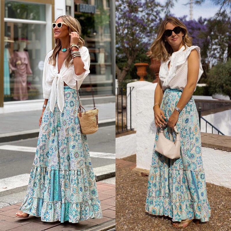 European and American Printed Skirts Amazon Ins2026 New Summer Casual Vacation Long Skirt with Large Hem for Women