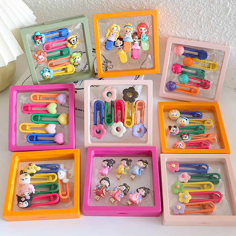 Korean Style Cute Candy Hair Clip Set for Children, Cartoon Characters & Animal Shapes, Parent-Child Style Hollow-Out Clips