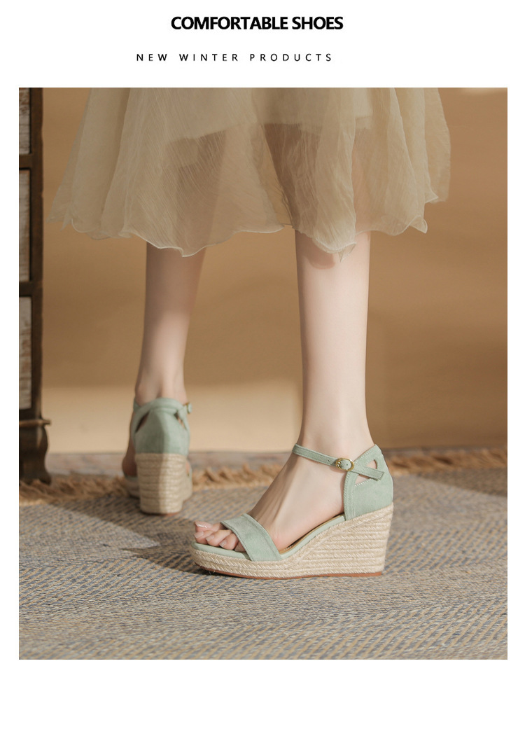 Sandal nữ gót xuồng cao đế dày hở mũi quai đan dây thừng — Xanh lá cây nhạtcolor chi tiết 18