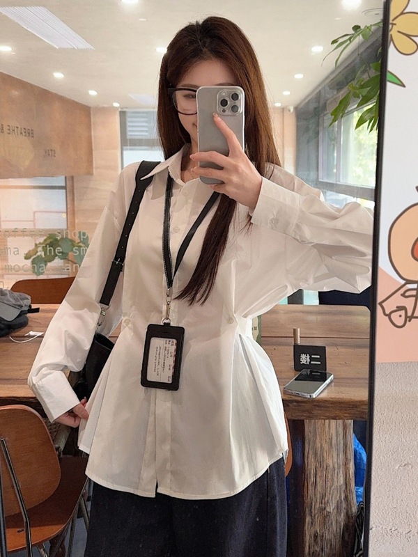 法式衬衫上衣女2025春季新款设计感白色收腰polo领衬衣气质显瘦|undefined