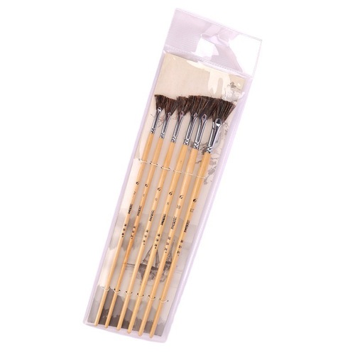 Bolomei Wild Boar Fan Shaped Watercolor Brush Set of 6 for Beginners, Birch Handle Watercolor Brush