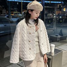 秋冬新款仿水貂绒皮草小香风外套女短款加棉加厚圆领年轻毛毛大衣