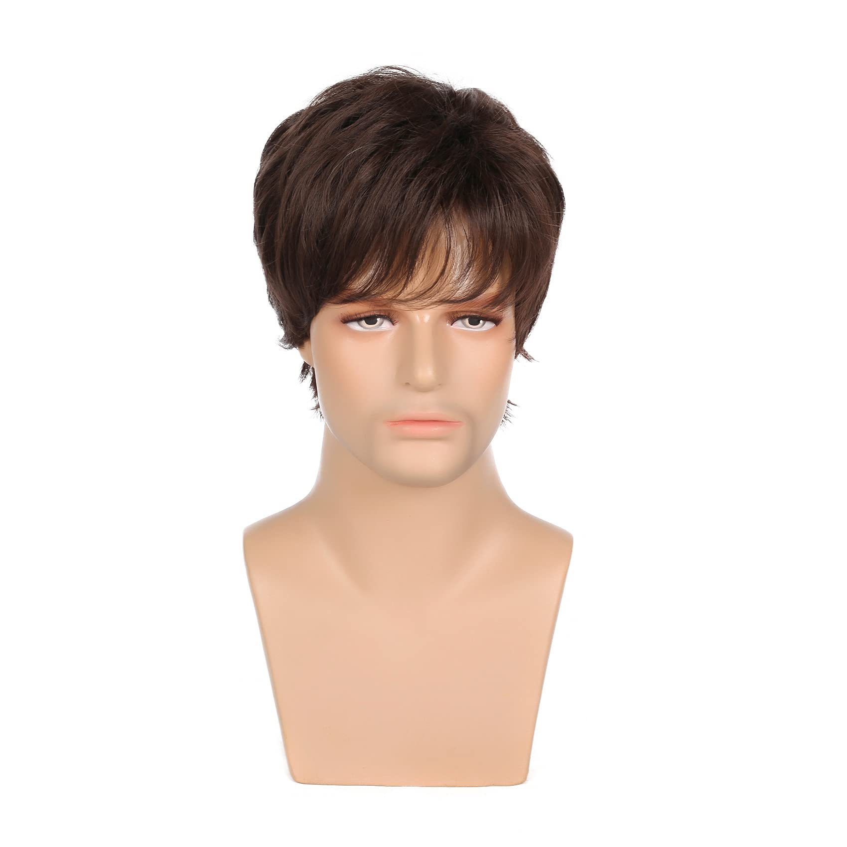 European And American Men's Short Straight Hair Brown Fluffy Wig