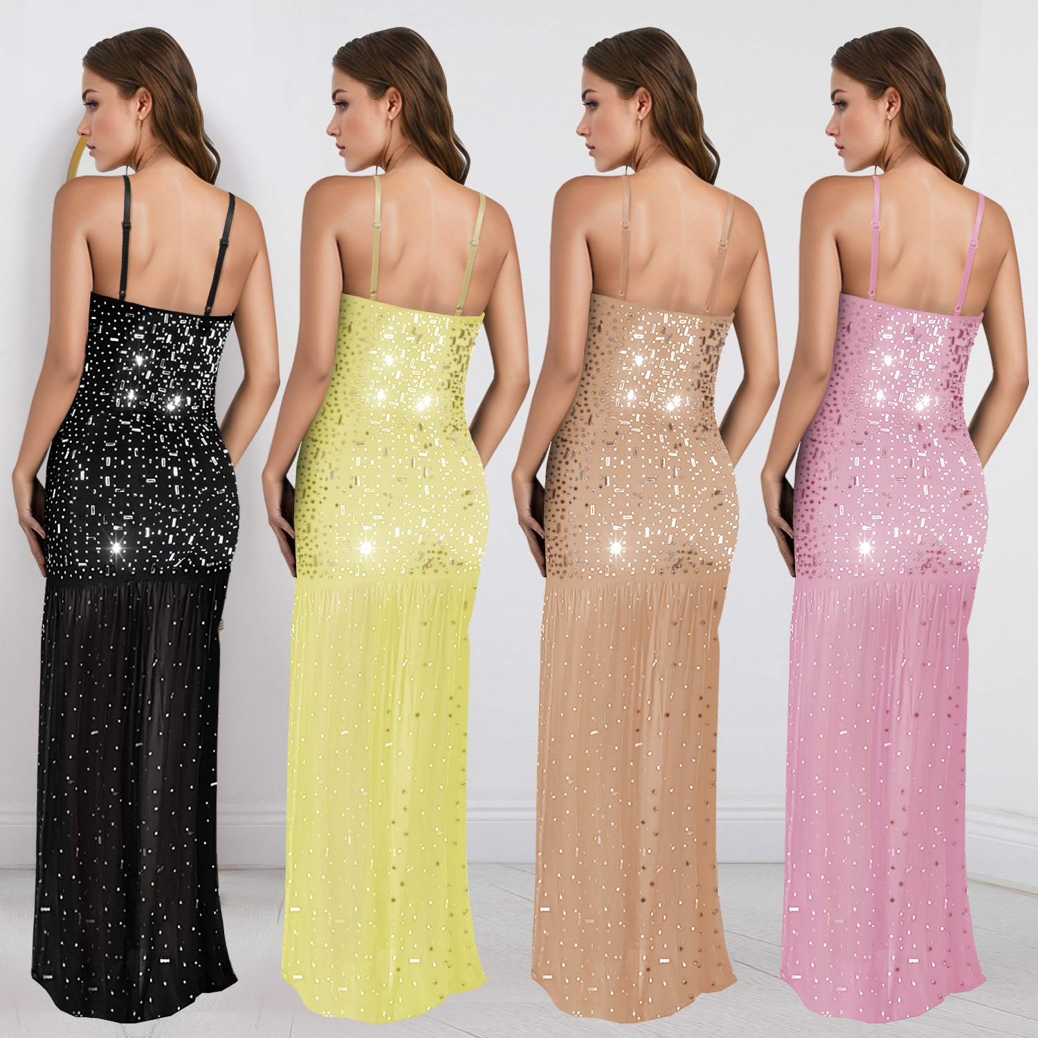 C7396 Cross-border AliExpress Amazon Moda europea y americana Vestido abierto con tirantes de diamantes calientes sexy de verano para mujer image 3
