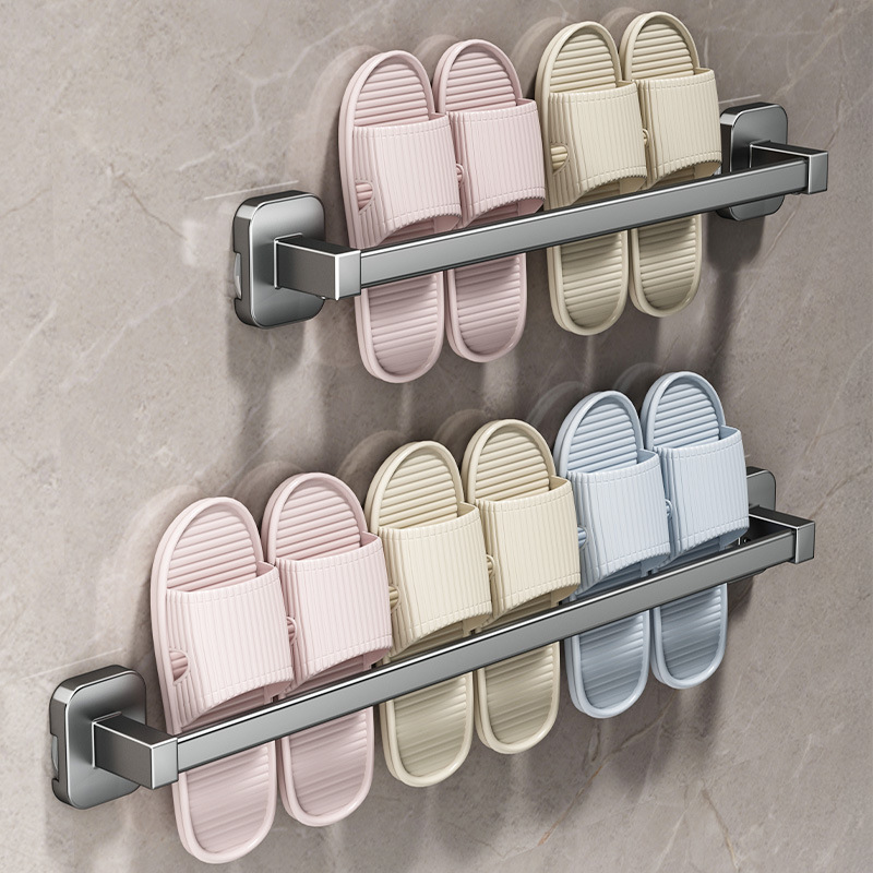 Suction Cup Bathroom Slipper Rack, No-Drill Wall-Mounted Storage Rack for Toilet, Water-Draining Shoe Organizer